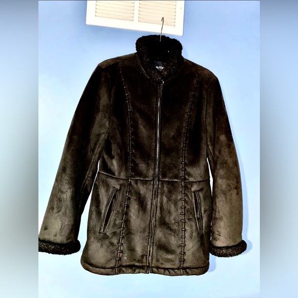 Nautica Jackets & Blazers - NAUTICA | VINTAGE Y2K COAT | Faux Suede Sherpa Jacket | Trim Collar